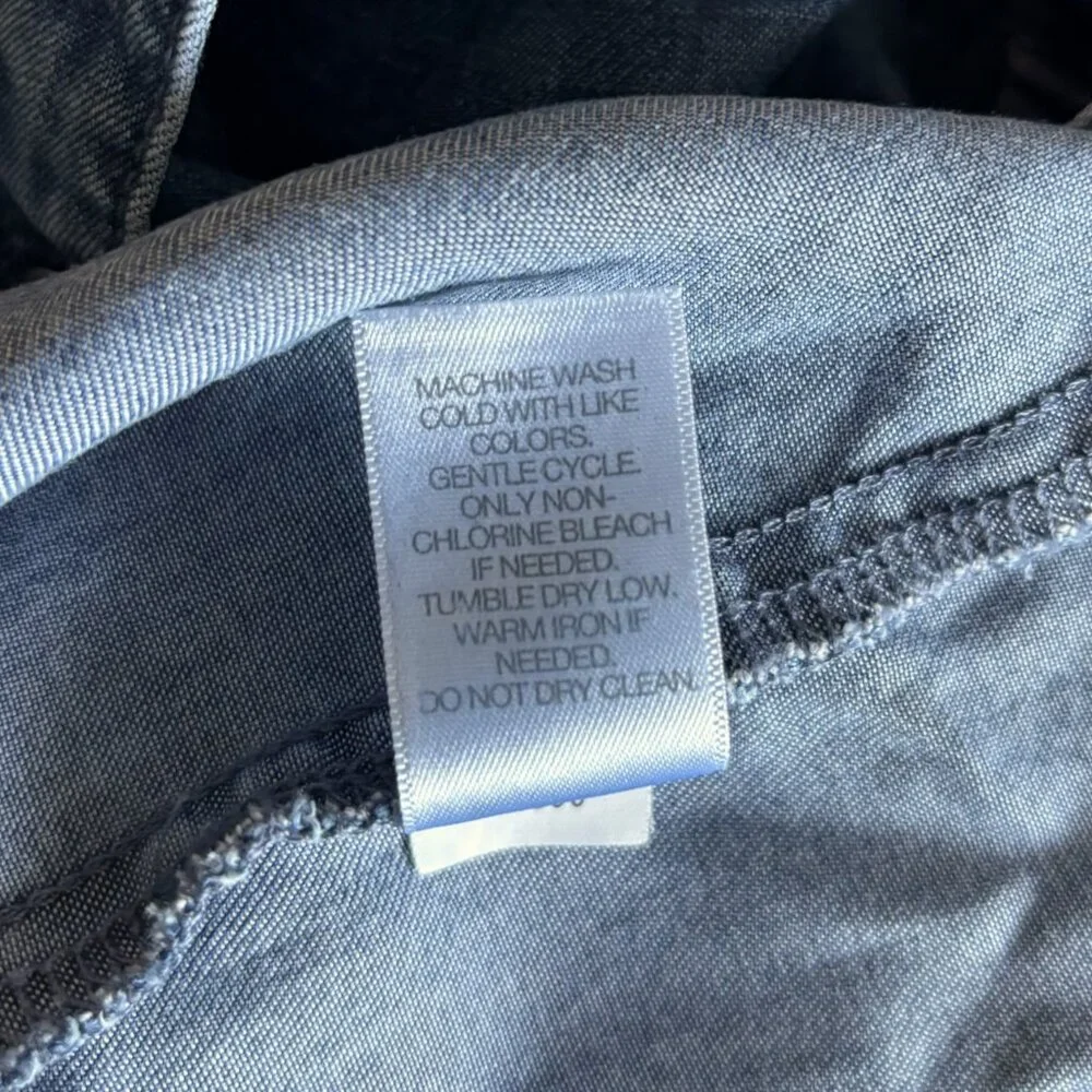 J. Jill Chambray Denim Checkered Shift Shirt Dress Size Medium - Picture 9 of 10